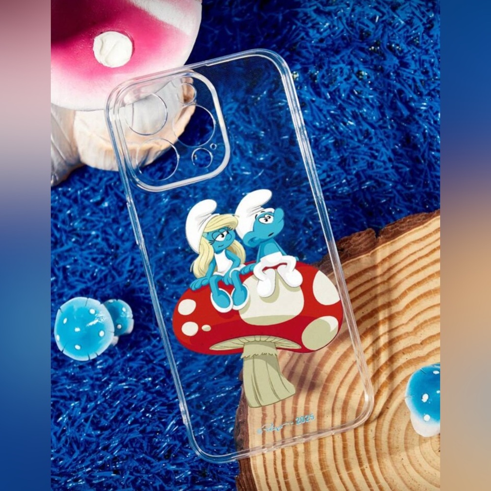 Clear Phone Case with Smurf Cartoon Characters